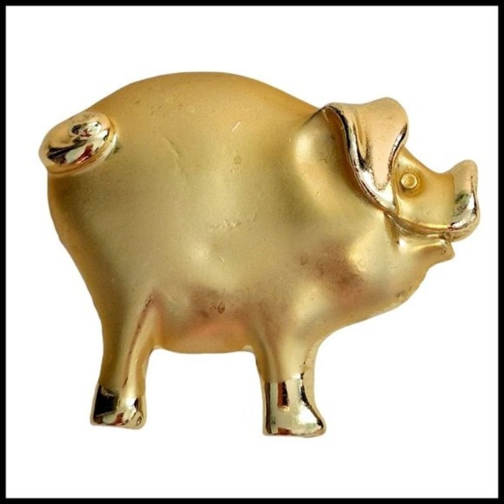 Vintage Gold Tone Pig Metal Pin Brooch